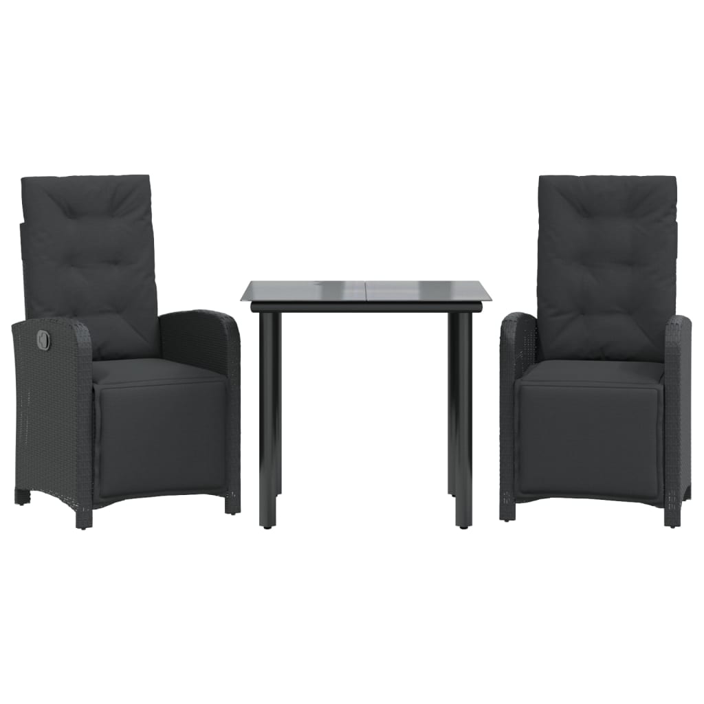 3 Piece Bistro Set With Cushions Black Poly Rattan