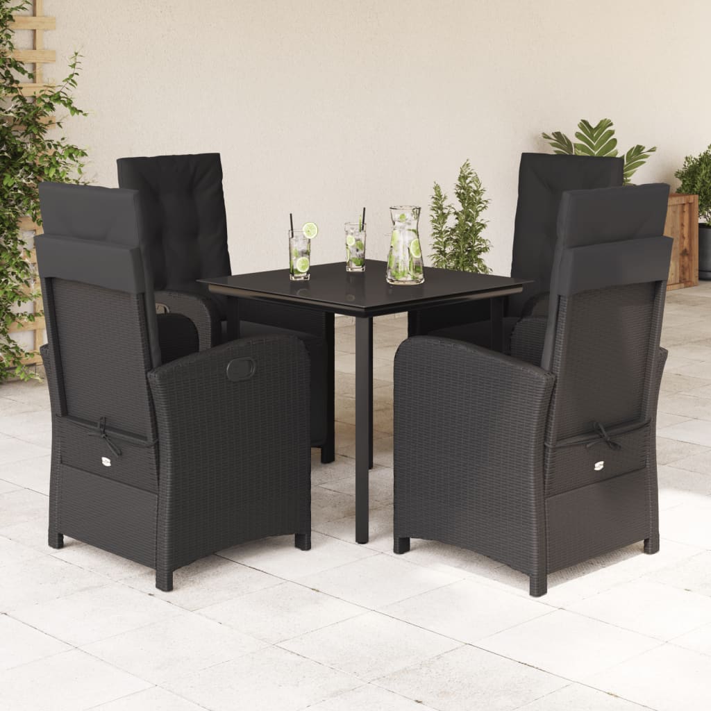3 Piece Bistro Set With Cushions Black Poly Rattan
