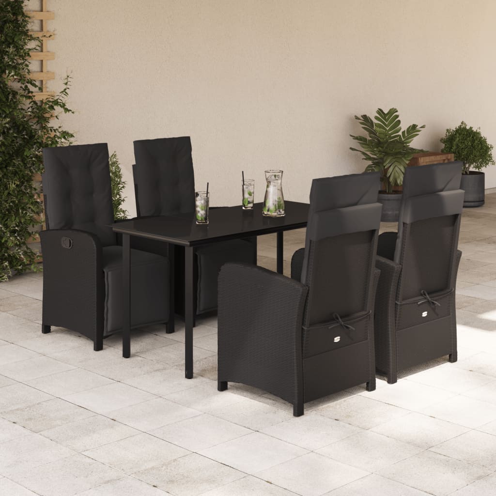 3 Piece Bistro Set With Cushions Black Poly Rattan