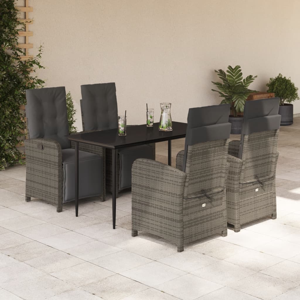 3 Piece Bistro Set With Cushions Grey Poly Rattan