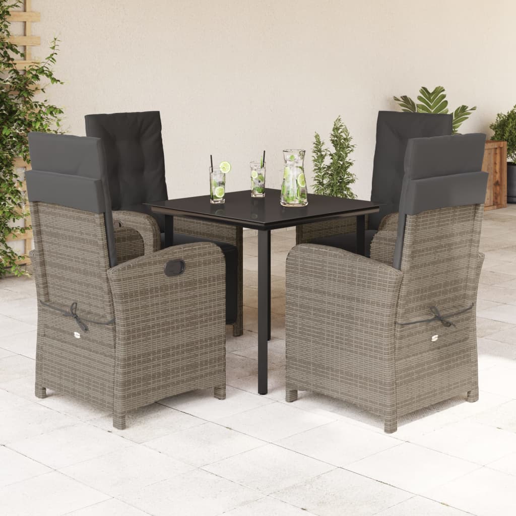 3 Piece Bistro Set With Cushions Grey Poly Rattan