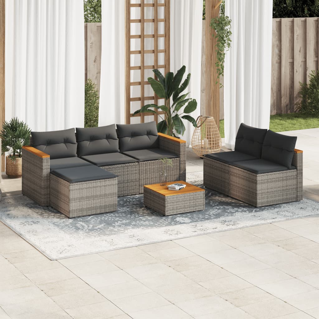 5 Piece Garden Sofa Set With Cushions Poly Rattan Acacia