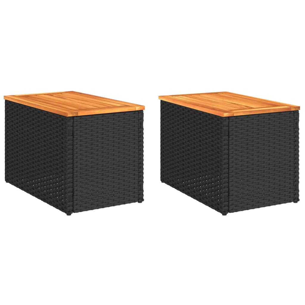 Garden Side Tables 2Pcs 55X34X37Cm Poly Rattan Solid Wood