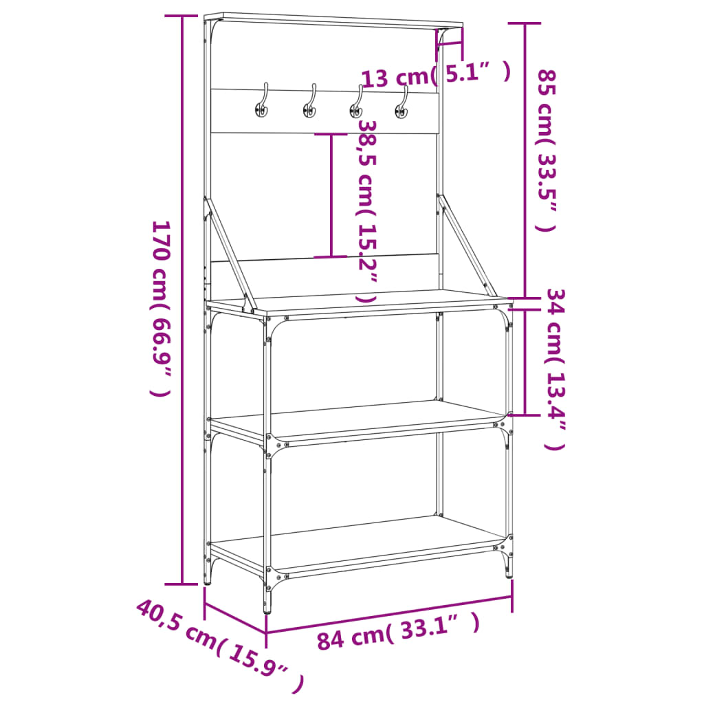Baker's Rack With Hooks 4-Tier Engineered Wood
