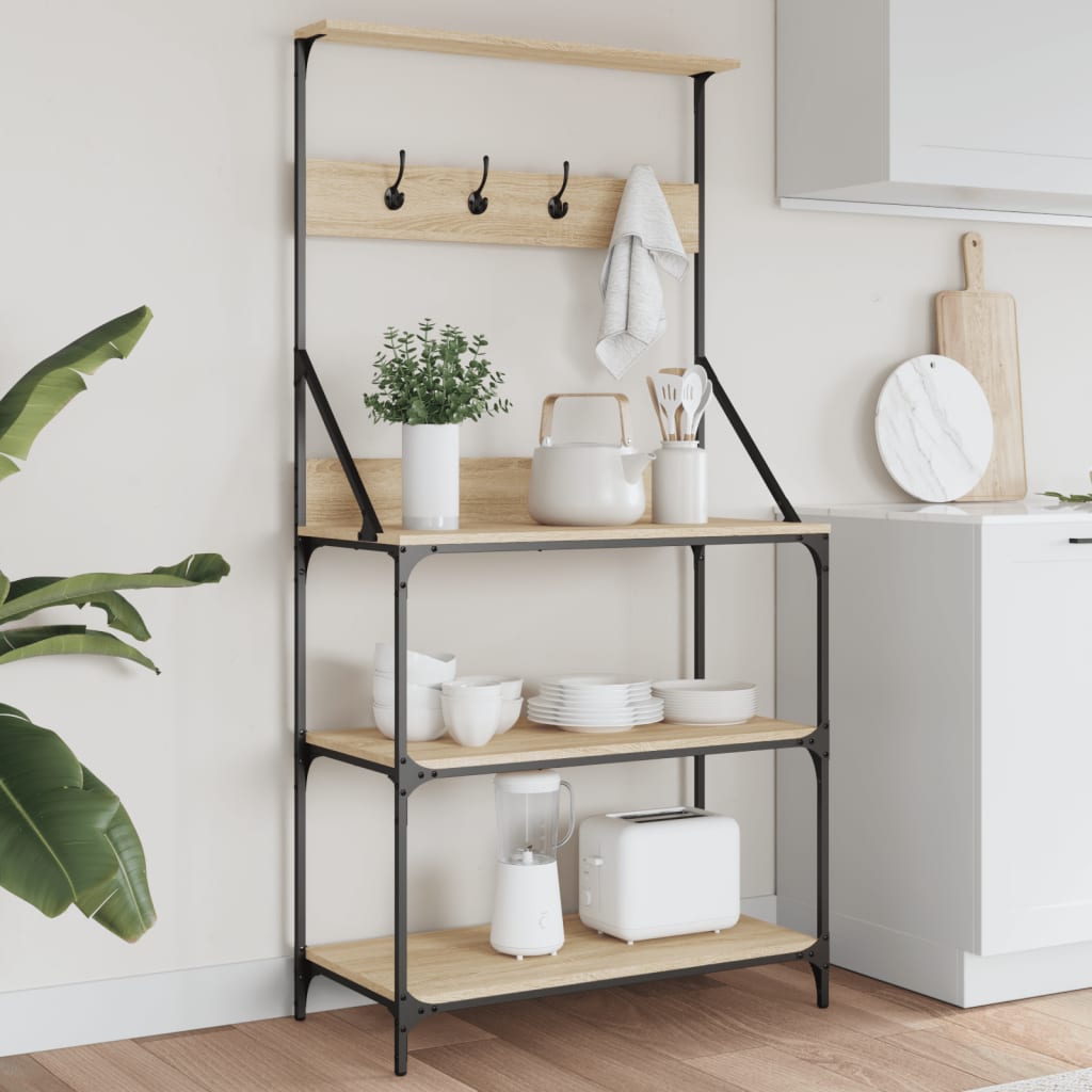 Baker's Rack With Hooks 4-Tier Engineered Wood