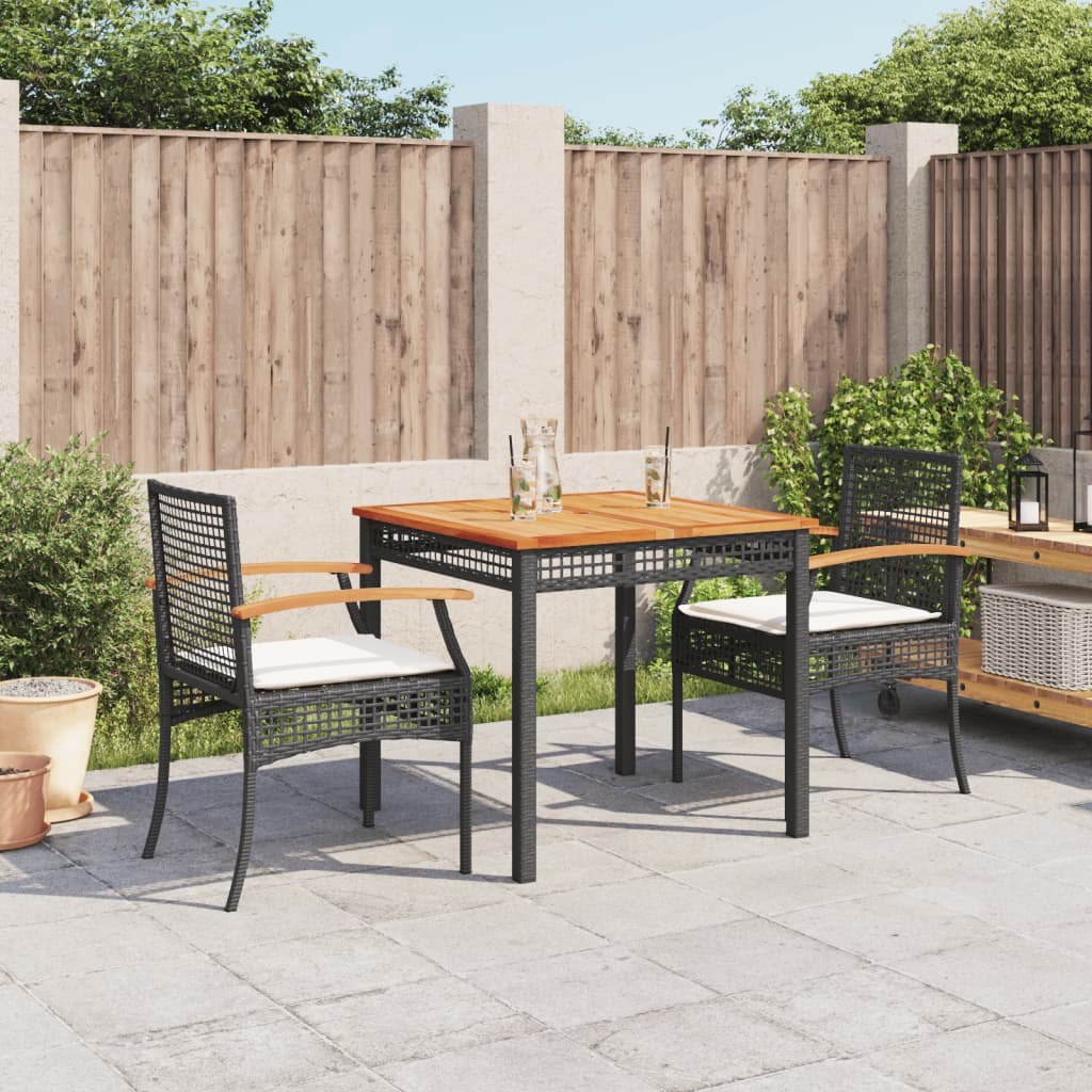7 Piece Garden Dining Set With Cushions Black Poly Rattan