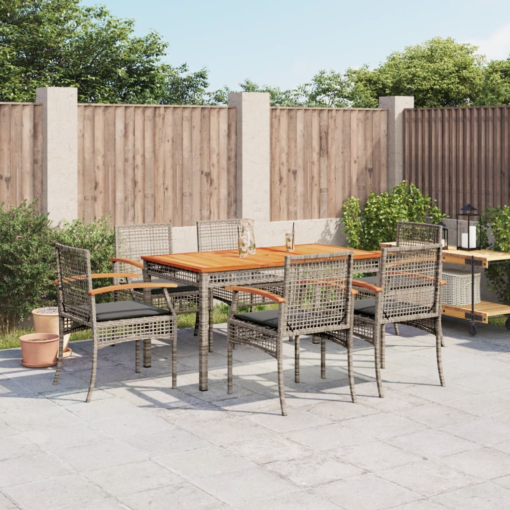 5 Piece Garden Dining Set With Cushions Grey Poly Rattan
