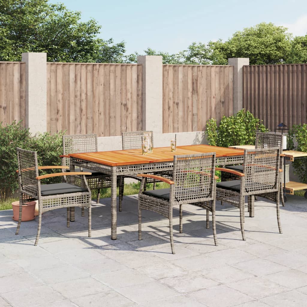 5 Piece Garden Dining Set With Cushions Grey Poly Rattan