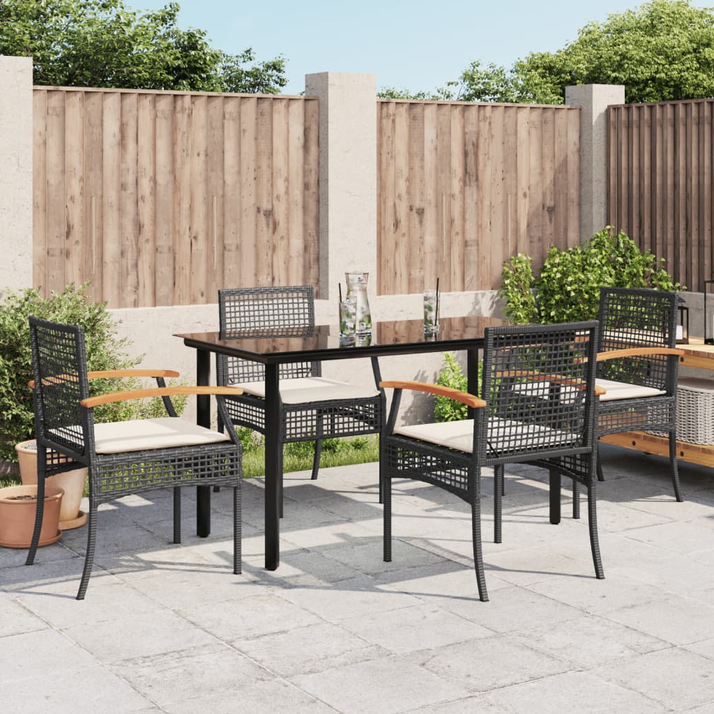 5 Piece Garden Dining Set With Cushions Poly Rattan
