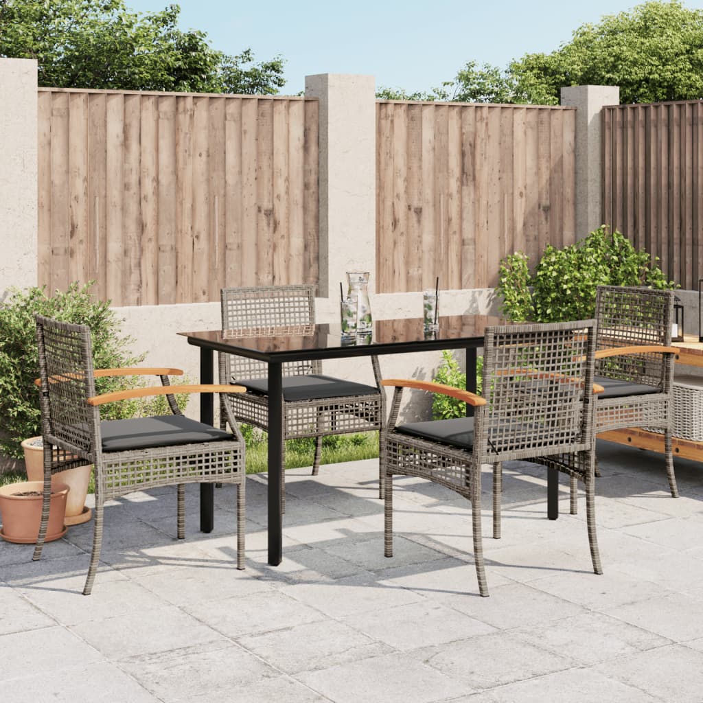5 Piece Garden Dining Set With Cushions Poly Rattan