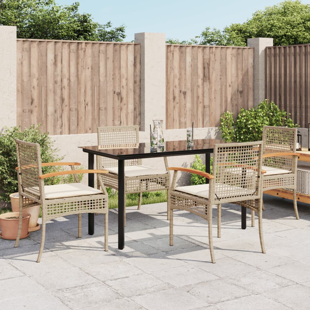 5 Piece Garden Dining Set With Cushions Poly Rattan