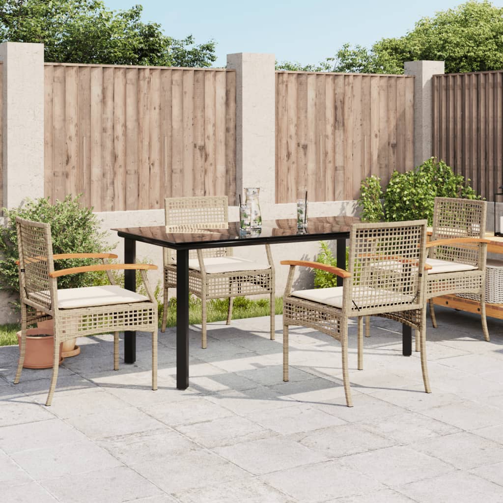 5 Piece Garden Dining Set With Cushions Poly Rattan