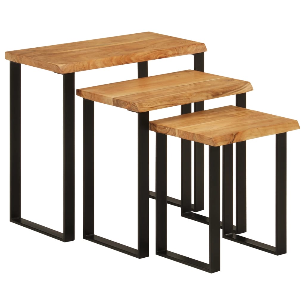Nesting Tables 3 Pcs With Live Edge Solid Wood Acacia