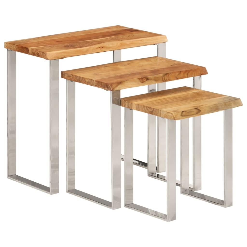 Nesting Tables 3 Pcs With Live Edge Solid Wood Acacia