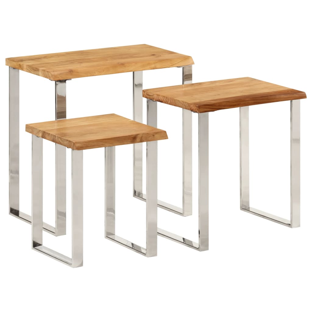 Nesting Tables 3 Pcs With Live Edge Solid Wood Acacia