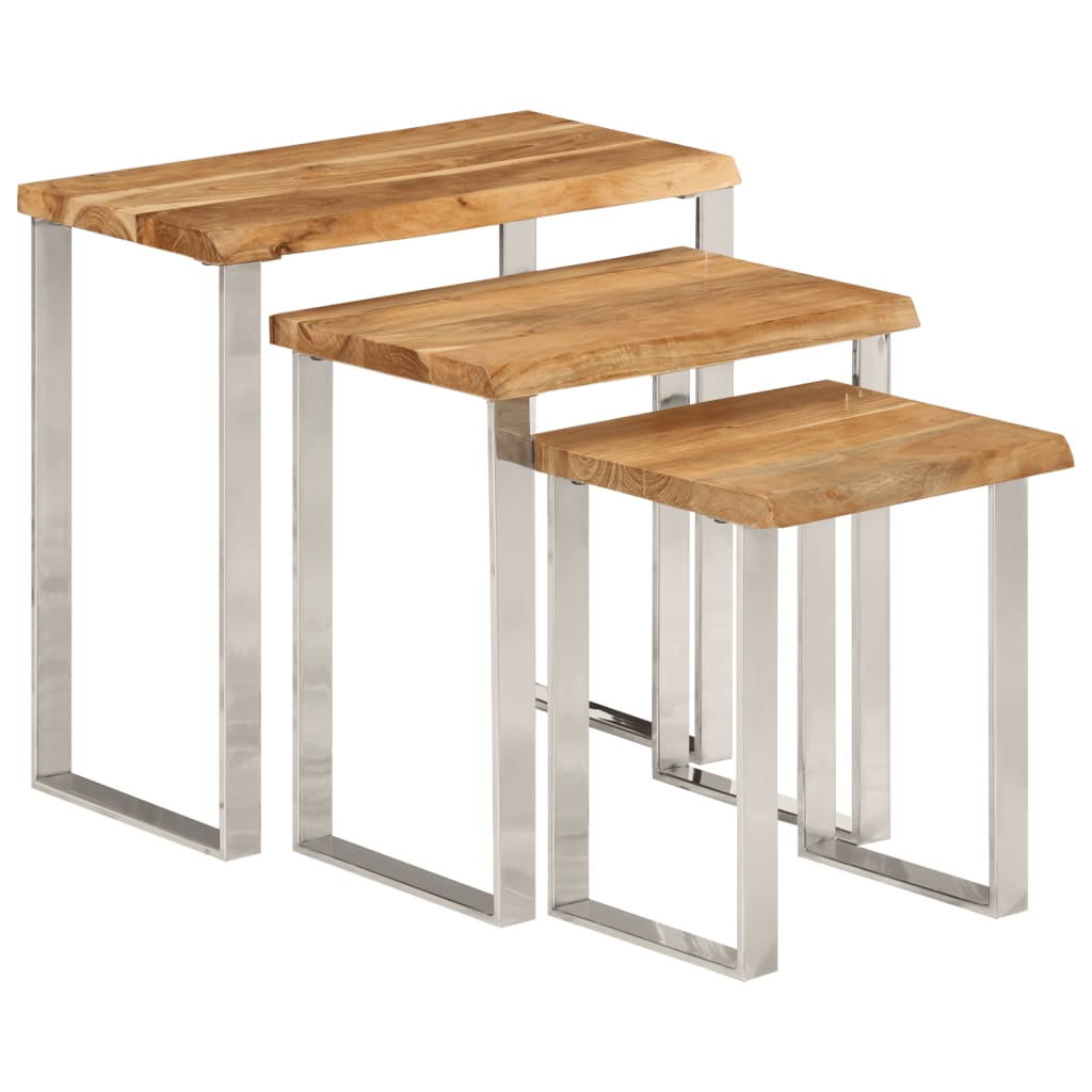 Nesting Tables 3 Pcs With Live Edge Solid Wood Acacia