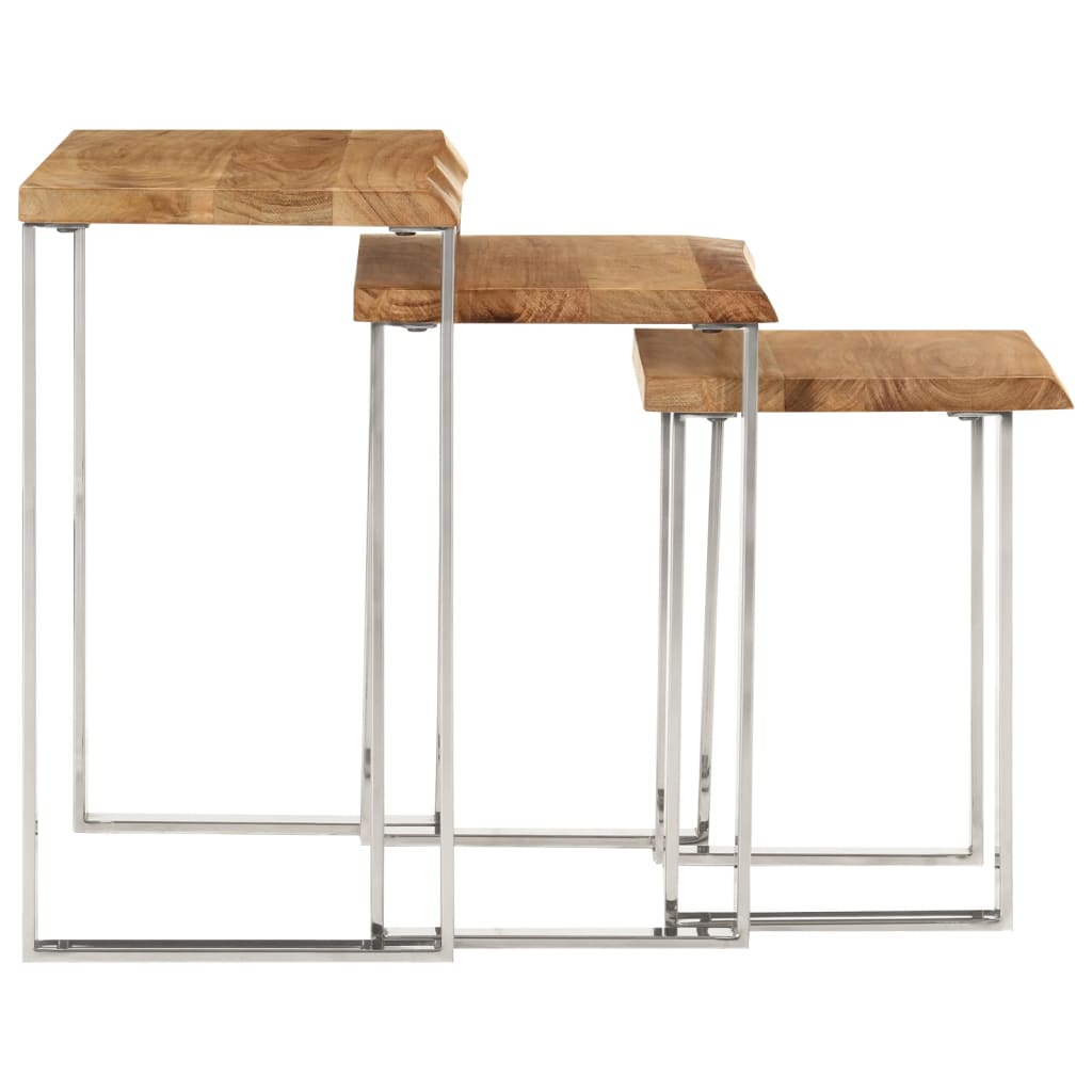 Nesting Tables 3 Pcs With Live Edge Solid Wood Acacia