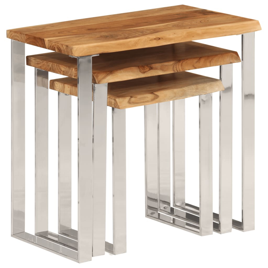 Nesting Tables 3 Pcs With Live Edge Solid Wood Acacia