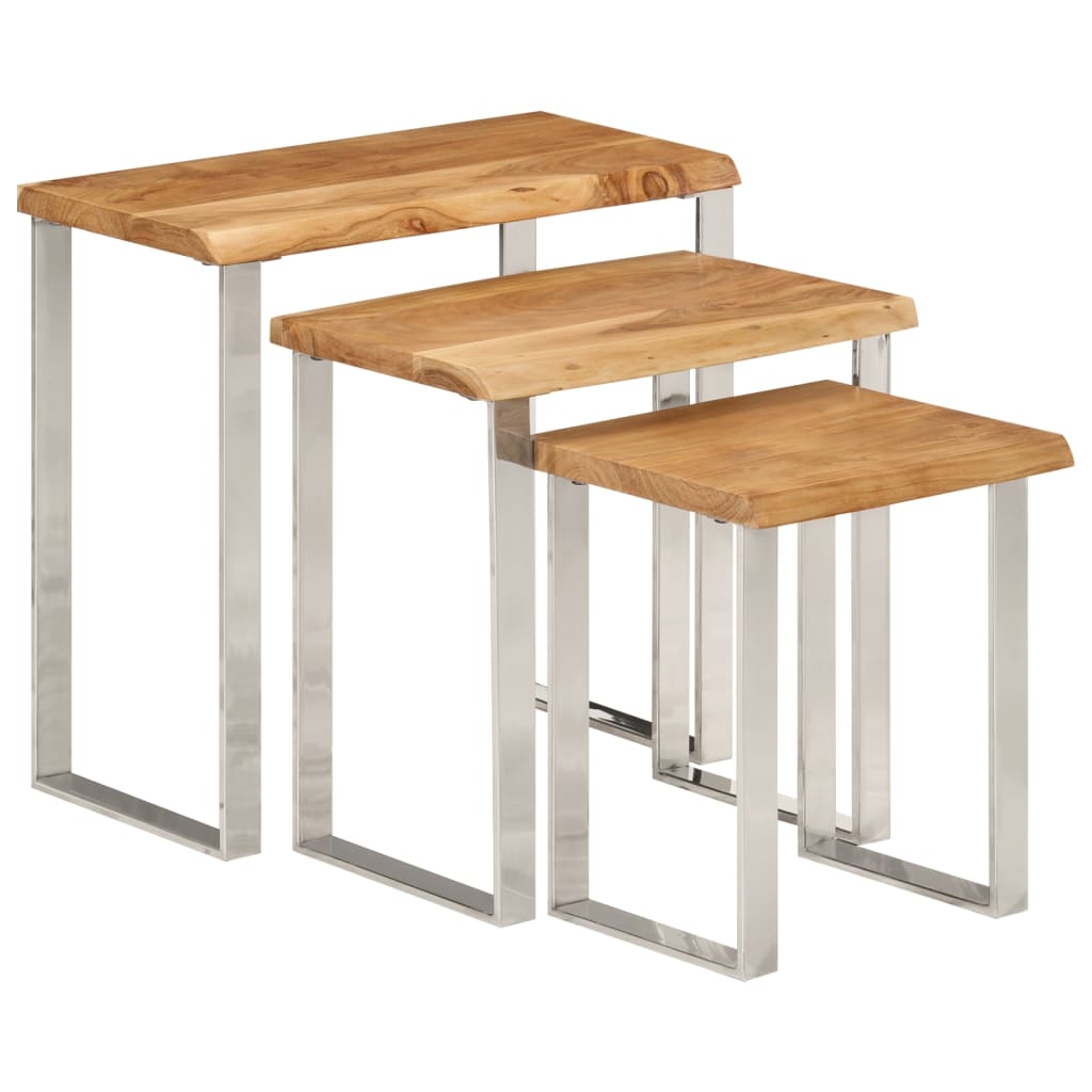 Nesting Tables 3 Pcs With Live Edge Solid Wood Acacia