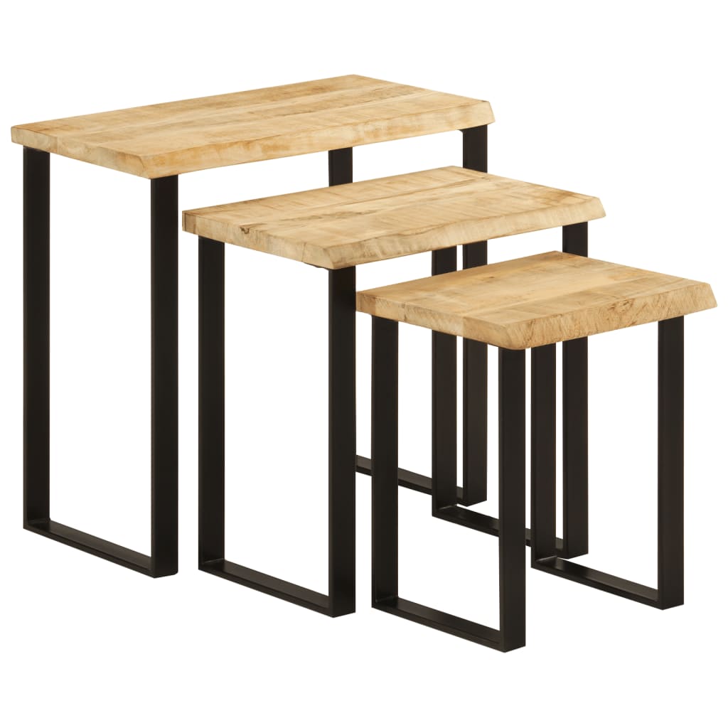 Nesting Tables 3 Pcs With Live Edge Solid Wood Acacia