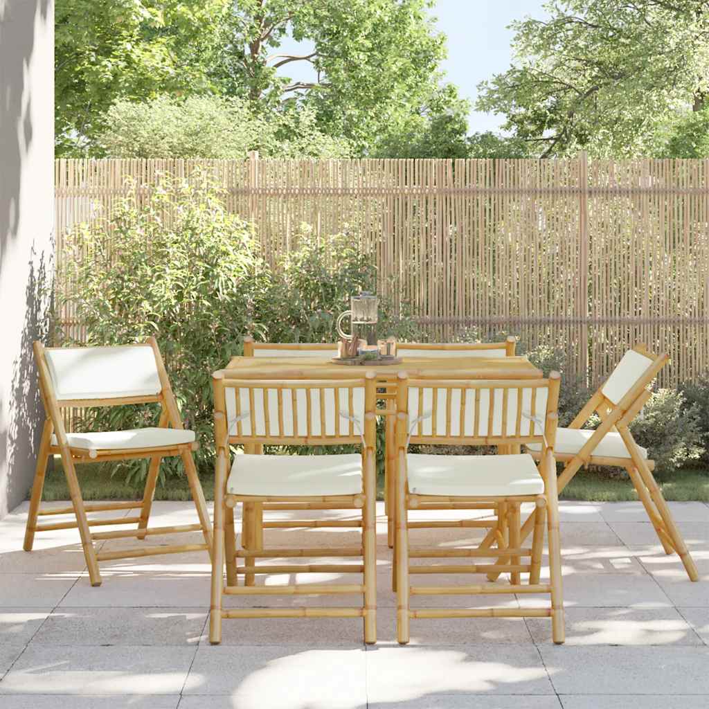 6 Piece Folding Bistro Chairs With Cushions Bamboo