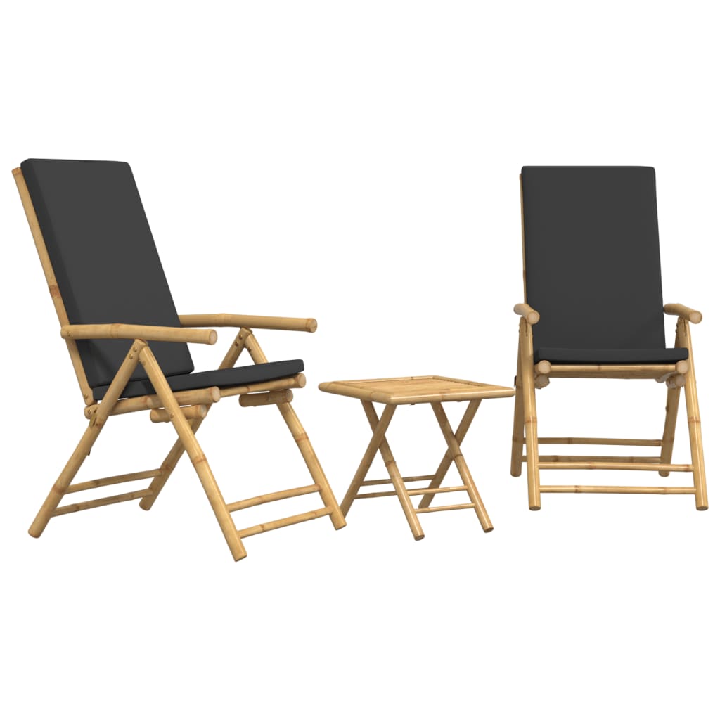 3 Piece Folding Bistro Set With Cushions Bamboo