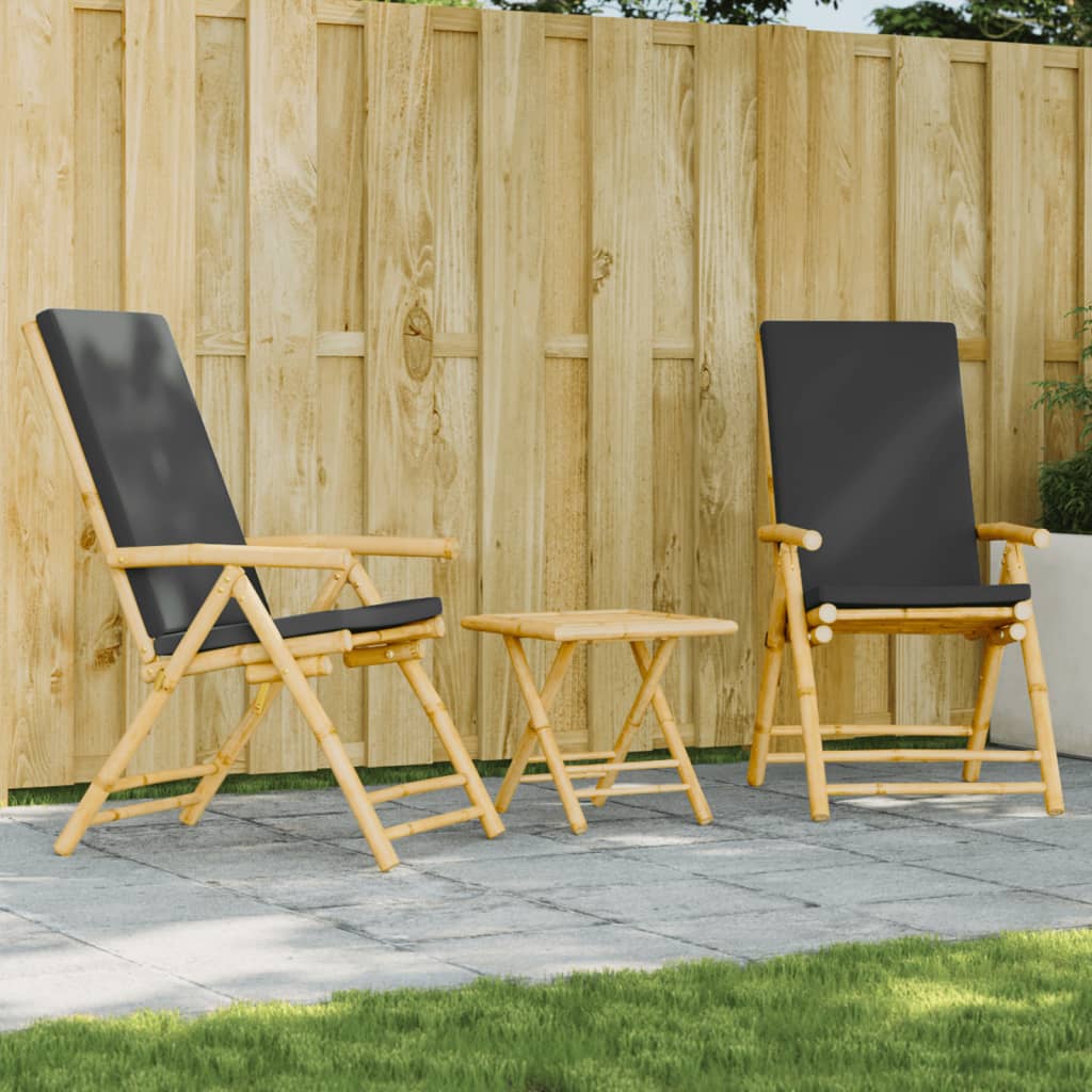 3 Piece Folding Bistro Set With Cushions Bamboo