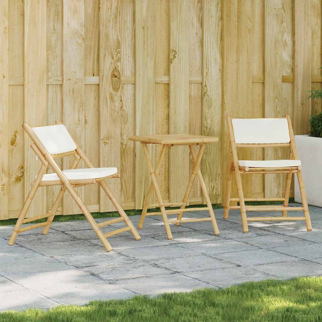 3 Piece Folding Bistro Set With Cushions Bamboo