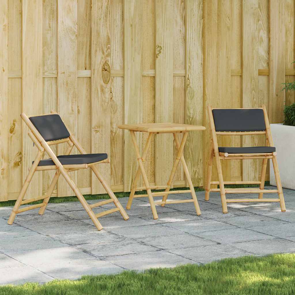 3 Piece Folding Bistro Set With Cushions Bamboo