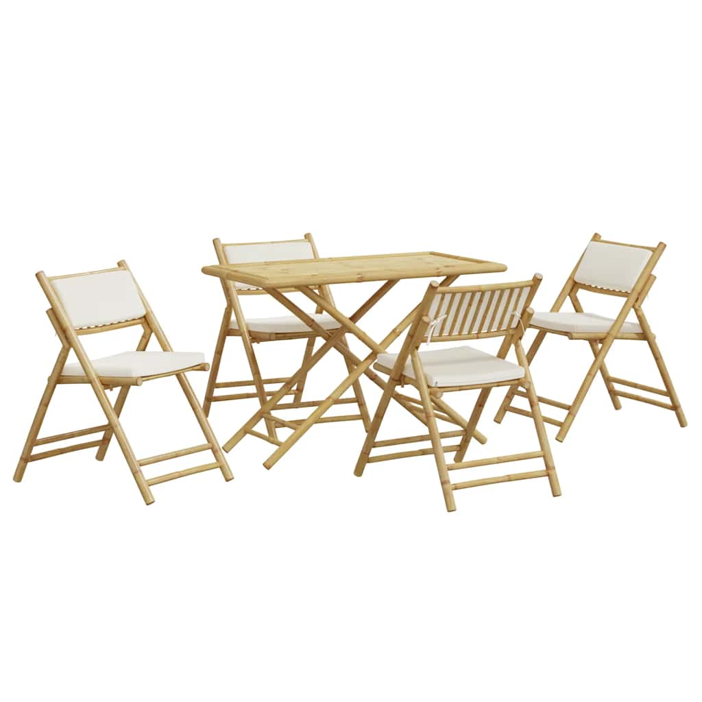 5 Piece Folding Bistro Set With Cushions Bamboo