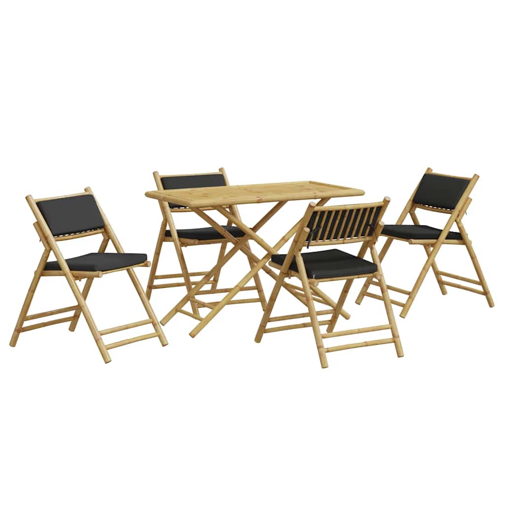 5 Piece Folding Bistro Set With Cushions Bamboo