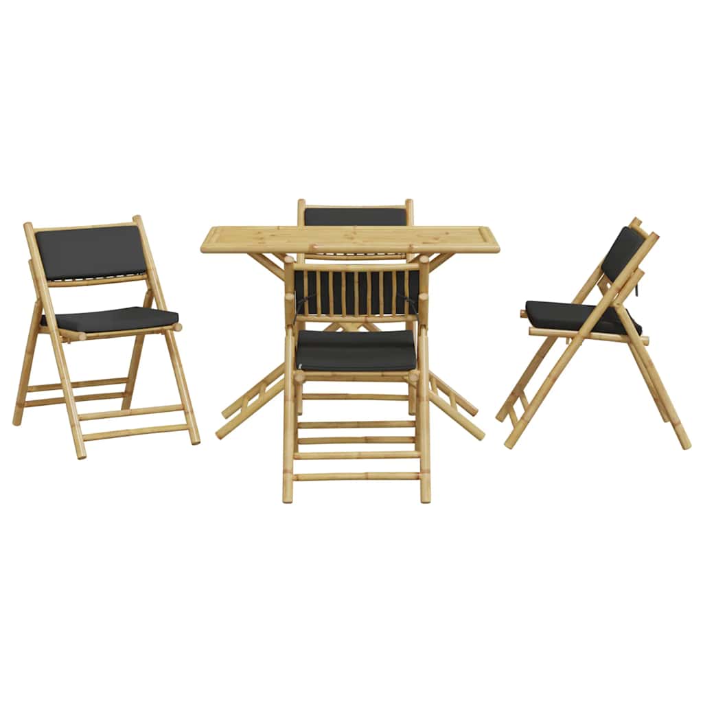 5 Piece Folding Bistro Set With Cushions Bamboo