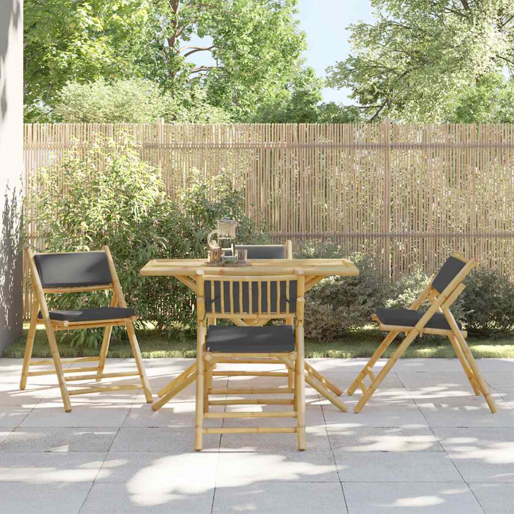 5 Piece Folding Bistro Set With Cushions Bamboo