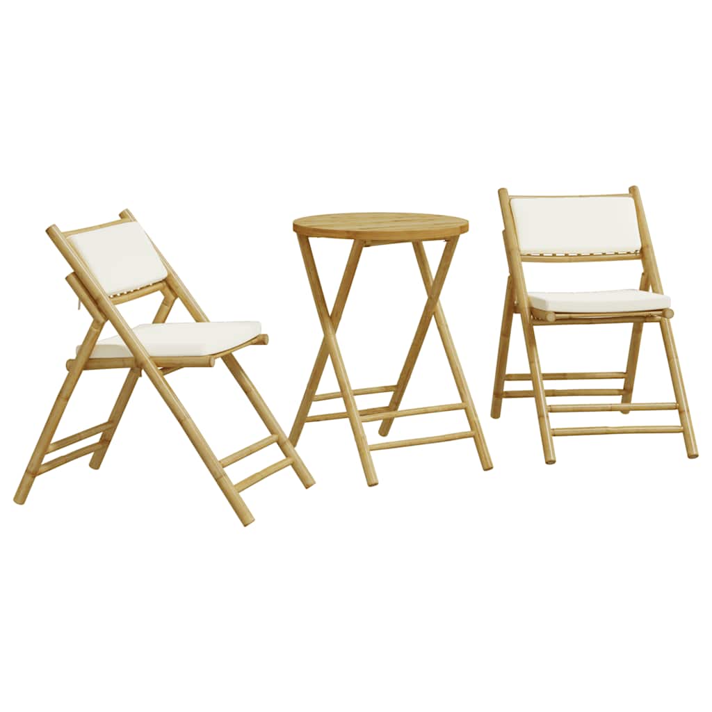 3 Piece Folding Bistro Set With Cushions Bamboo