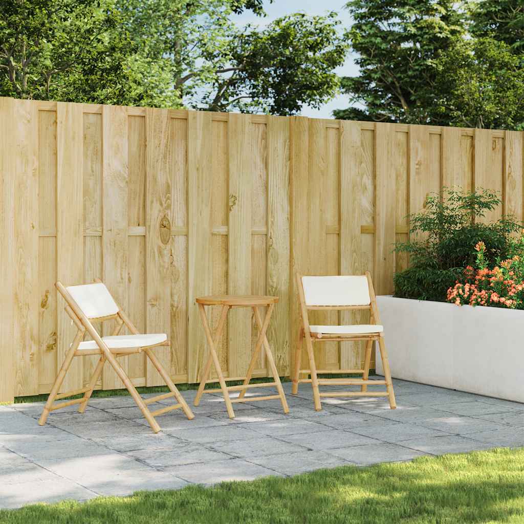 3 Piece Folding Bistro Set With Cushions Bamboo