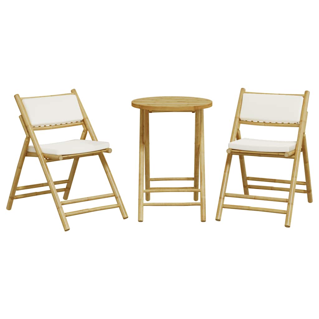 3 Piece Folding Bistro Set With Cushions Bamboo
