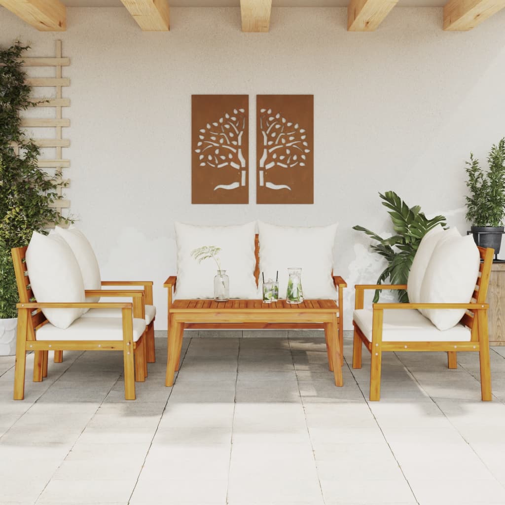 4 Piece Garden Lounge Set With Cushions Solid Wood Acacia