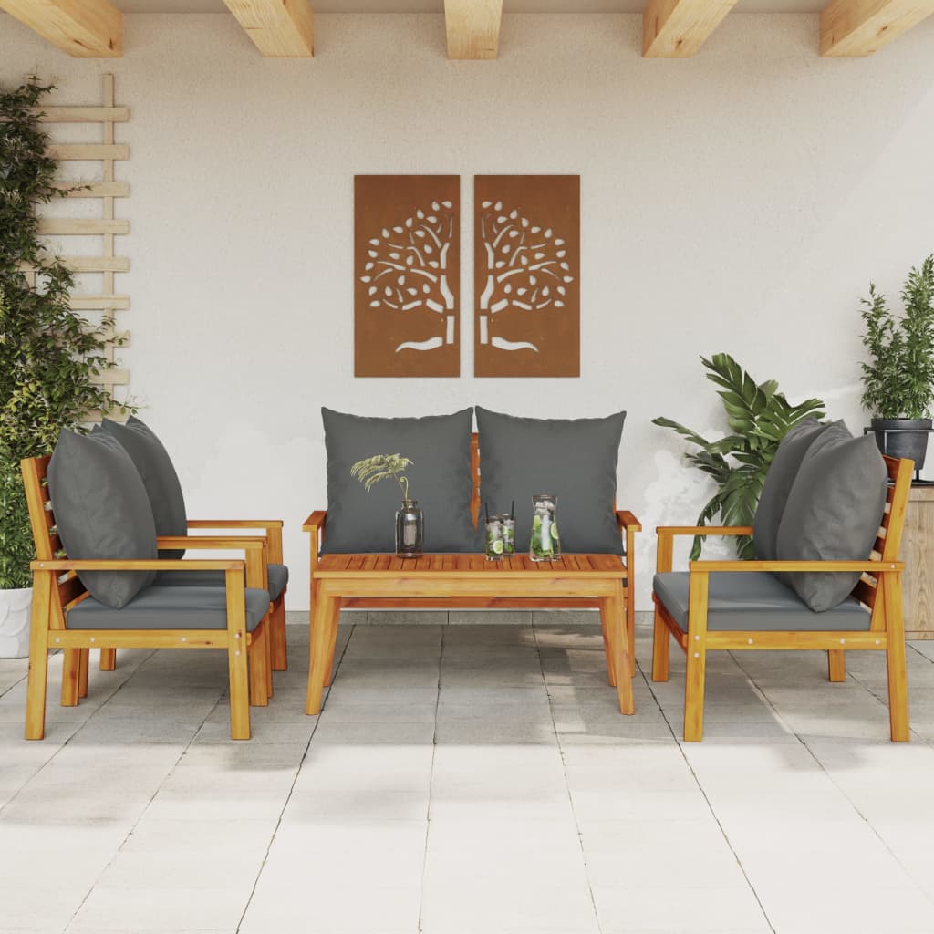 4 Piece Garden Lounge Set With Cushions Solid Wood Acacia