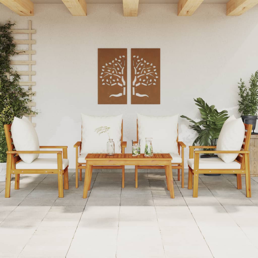 4 Piece Garden Lounge Set With Cushions Solid Wood Acacia