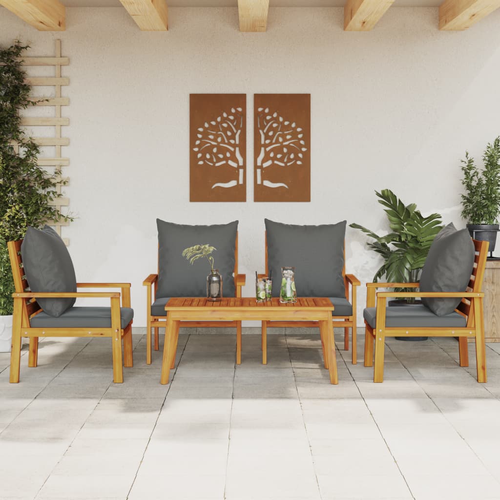 4 Piece Garden Lounge Set With Cushions Solid Wood Acacia