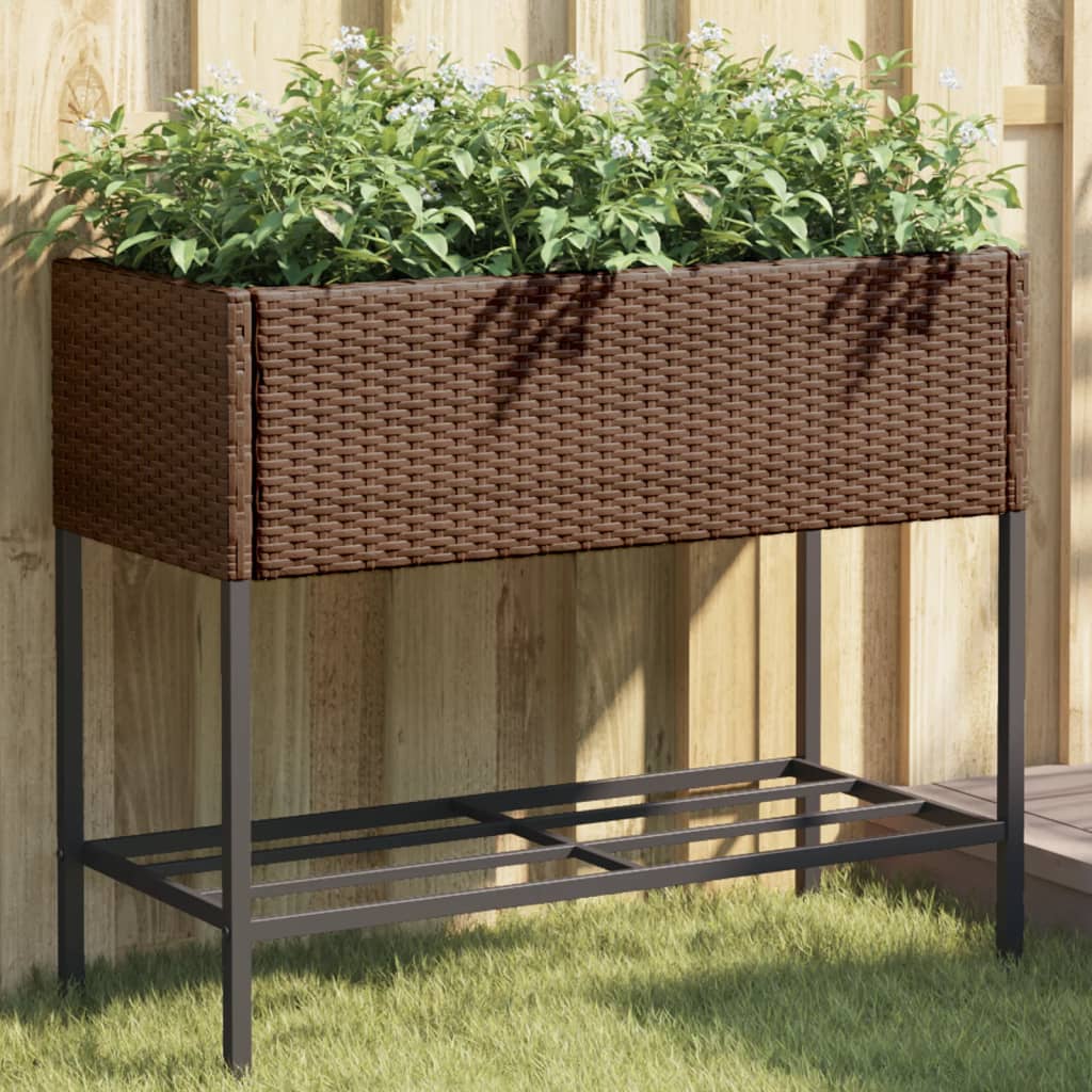 Garden Planter With Shelf Poly Rattan