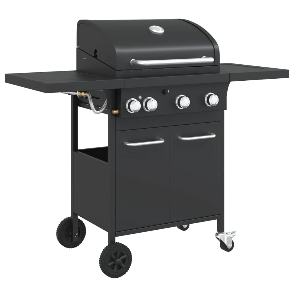 Gas Bbq Grill With 4 Burners Black Powder-Coated Steel