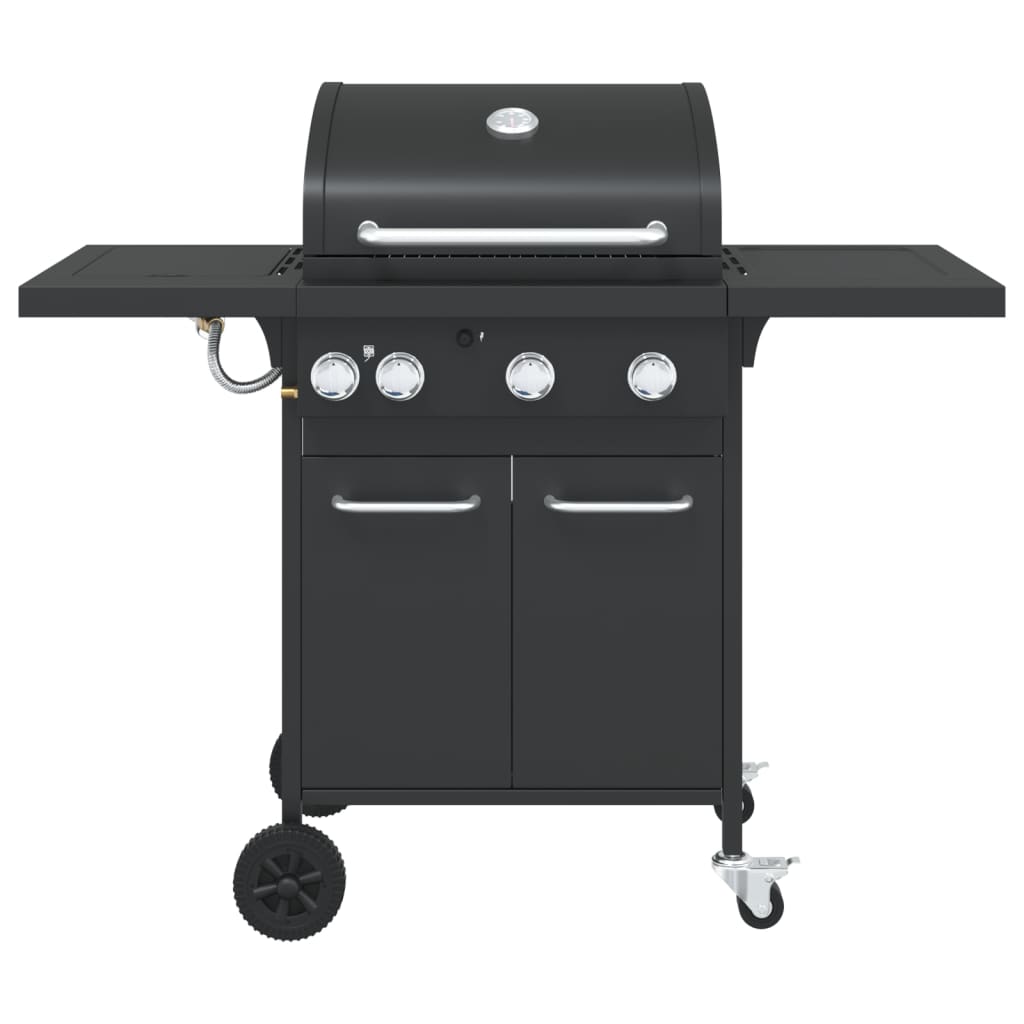 Gas Bbq Grill With 4 Burners Black Powder-Coated Steel