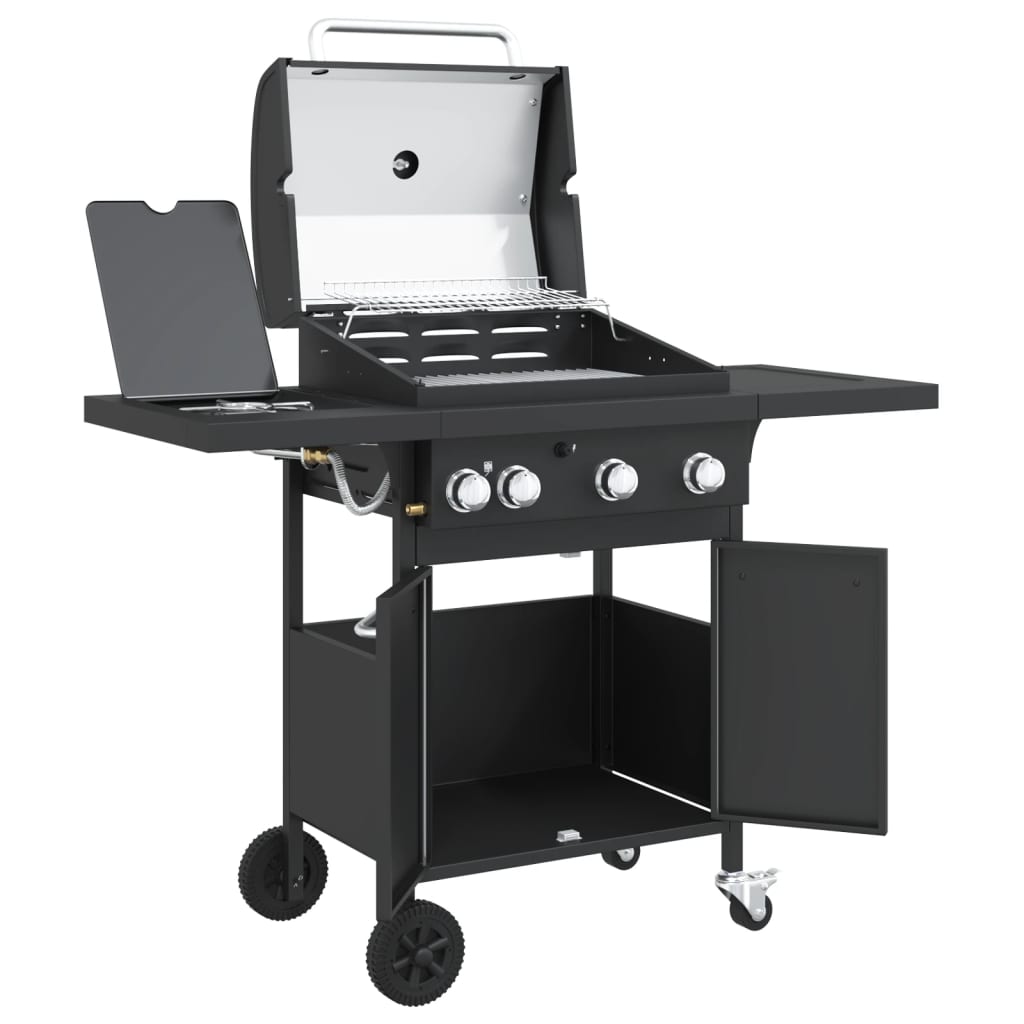 Gas Bbq Grill With 4 Burners Black Powder-Coated Steel