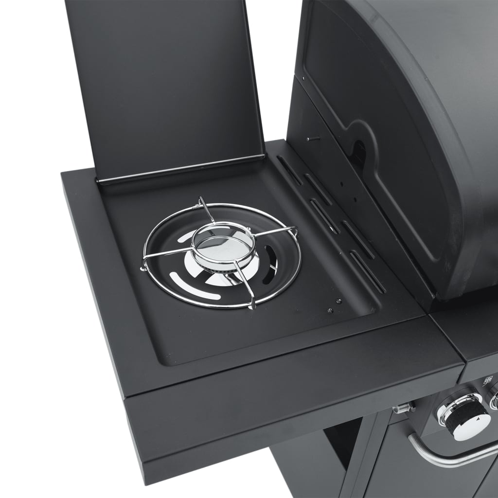 Gas Bbq Grill With 4 Burners Black Powder-Coated Steel