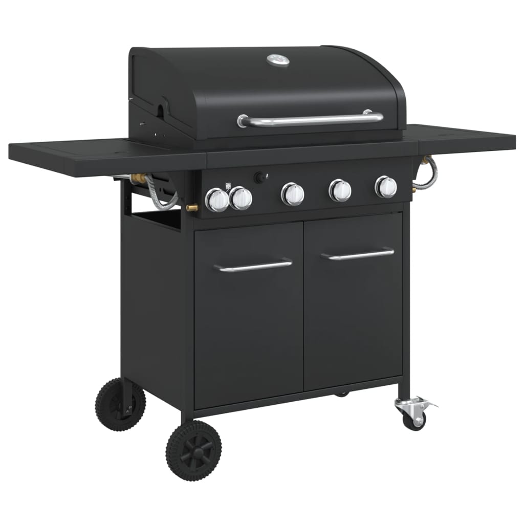Gas Bbq Grill With 5 Burners Black Powder-Coated Steel