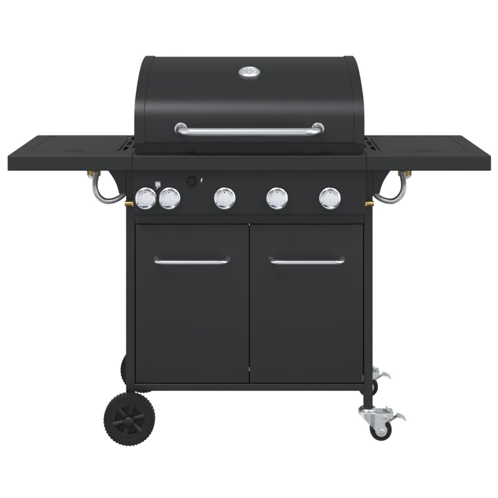 Gas Bbq Grill With 5 Burners Black Powder-Coated Steel