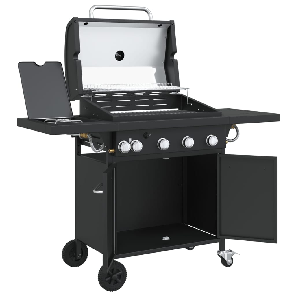 Gas Bbq Grill With 5 Burners Black Powder-Coated Steel