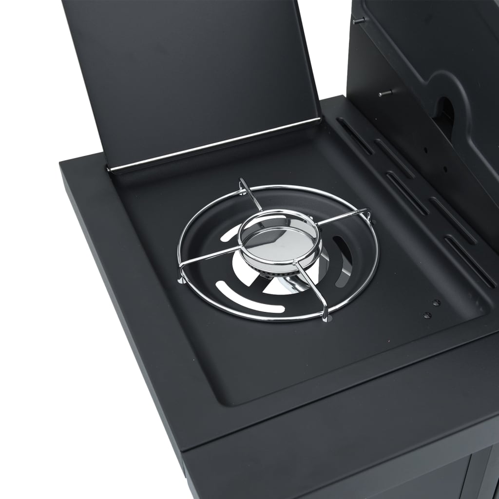 Gas Bbq Grill With 5 Burners Black Powder-Coated Steel