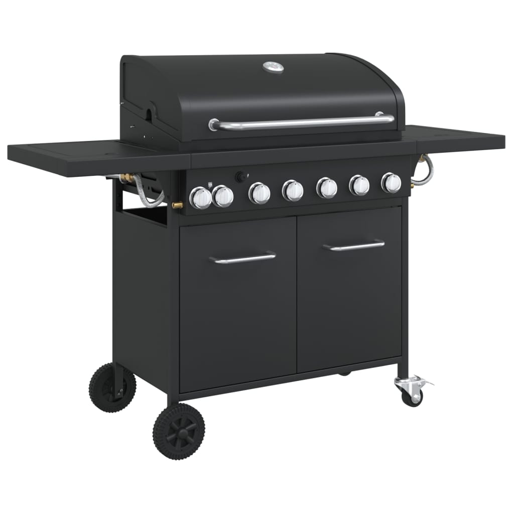 Gas Bbq Grill With 7 Burners Black Powder-Coated Steel
